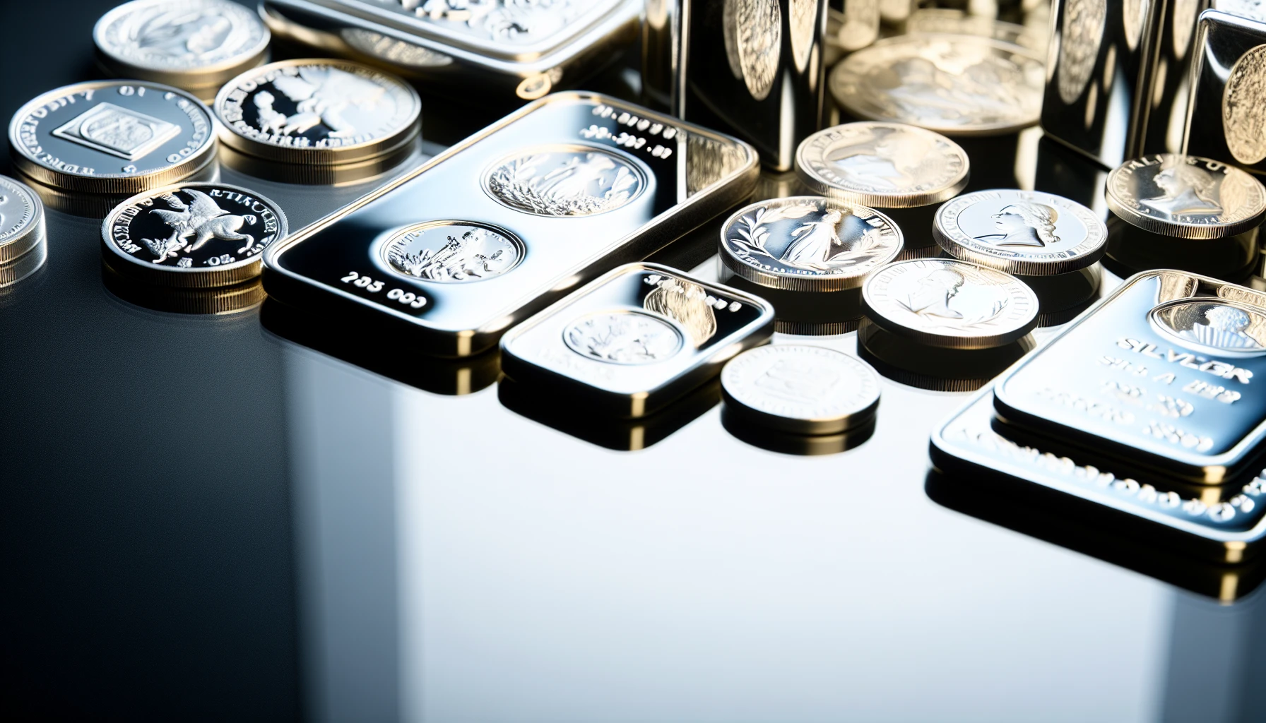 A variety of silver products including coins, rounds, and bars